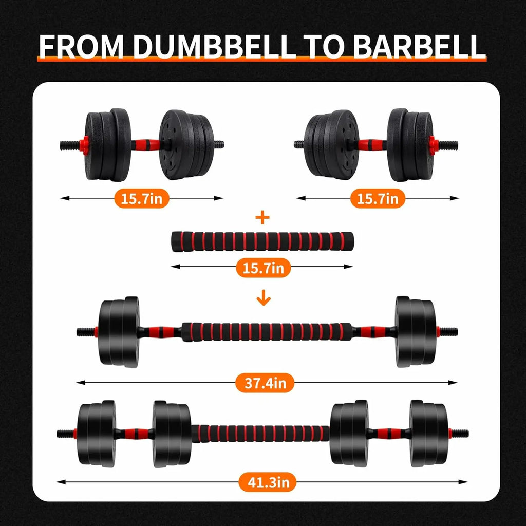 5-44lbs Adjustable Dumbbell to Barbell Set, Anti-Slip Grip, Versatile