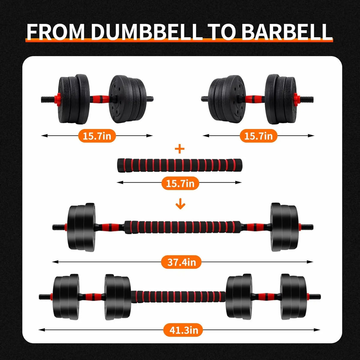 5-44lbs Adjustable Dumbbell to Barbell Set, Anti-Slip Grip, Versatile