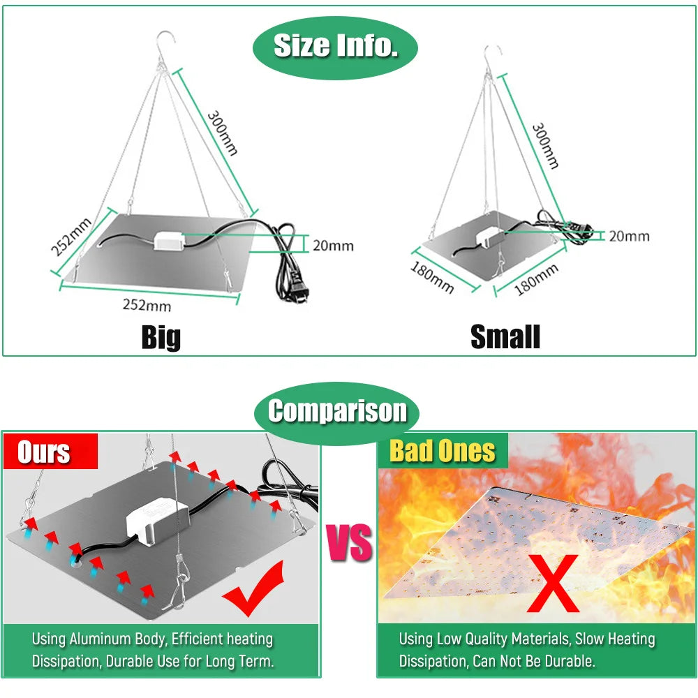 LED Plant Grow Light 1000W/2000W Full Spectrum Hydroponic Growing Lamp