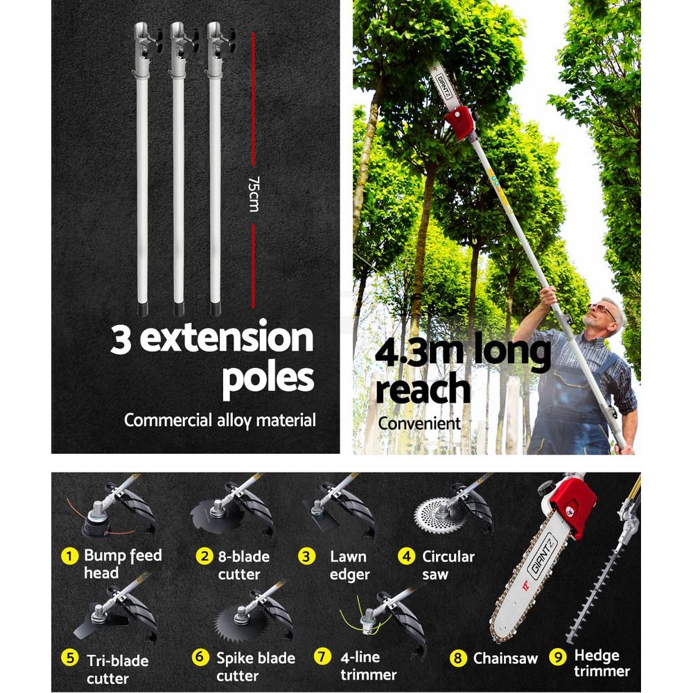 Giantz 4 Stroke Pole Chainsaw Petrol Hedge Trimmer Tree Pruner 12'' 9