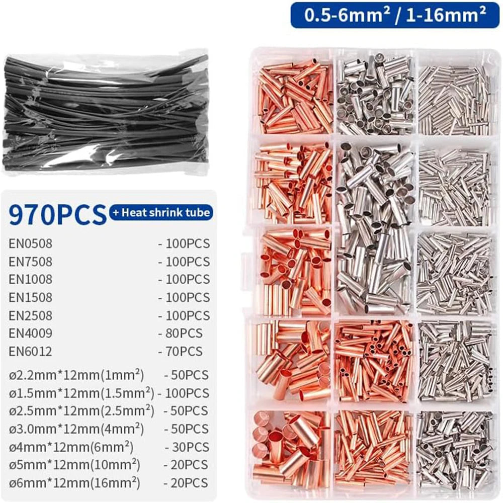 970pcs Copper Connecting Pipe Wire Joint Small Copper Tube Terminal