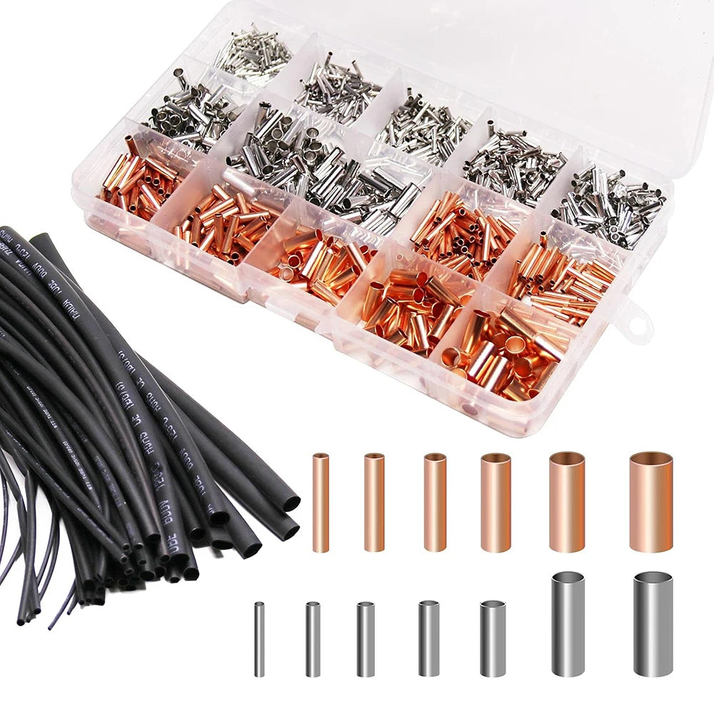 970pcs Copper Connecting Pipe Wire Joint Small Copper Tube Terminal
