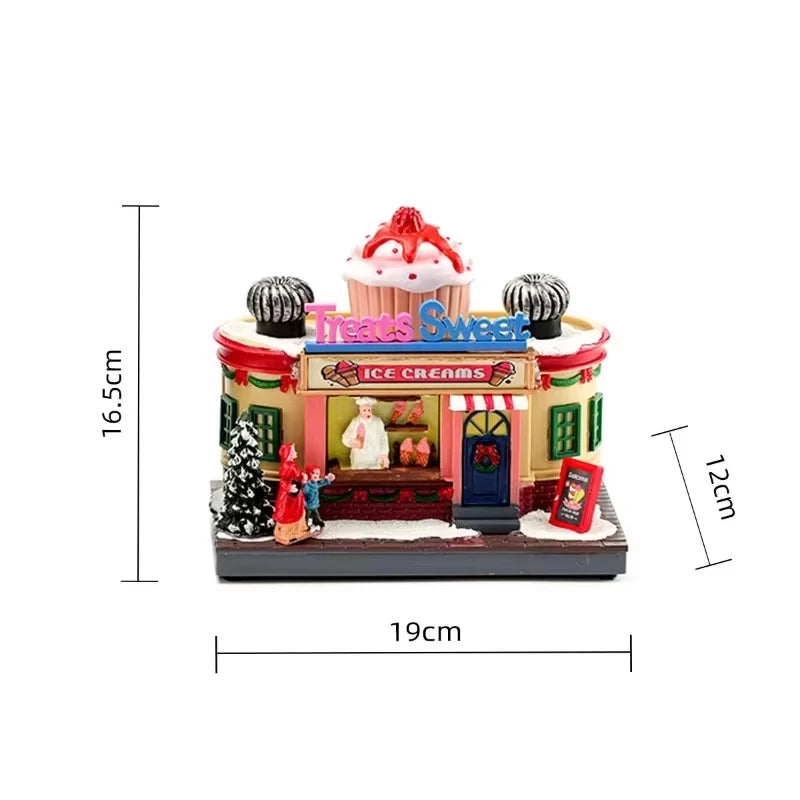 Christmas Lighted Music Box Resin Santa Ornament Gift Box Xmas Decorative Gift for Home Kitchen Cafe Window Holiday Party
