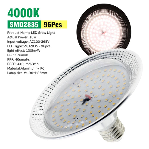 E27 18W Full Spectrum LED Grow Light Sunlike Phytolamp Bulb for Plants