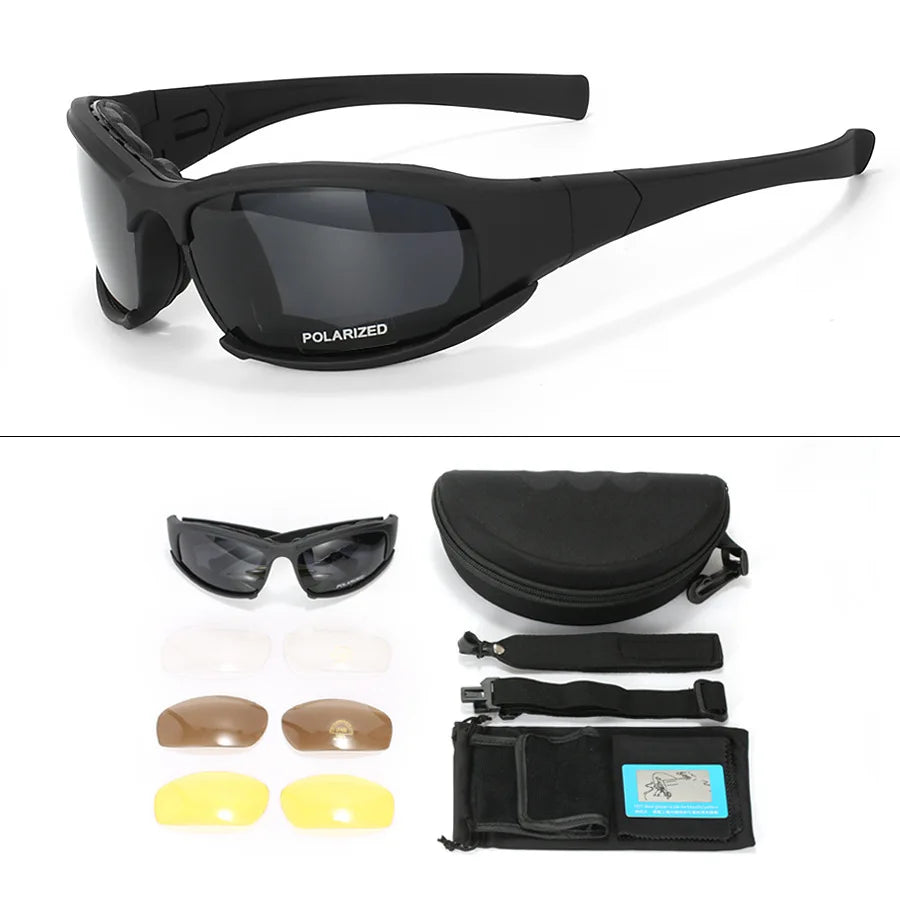 New 4 Lens Tactical Goggles - Polarized Windproof & Dustproof Safety