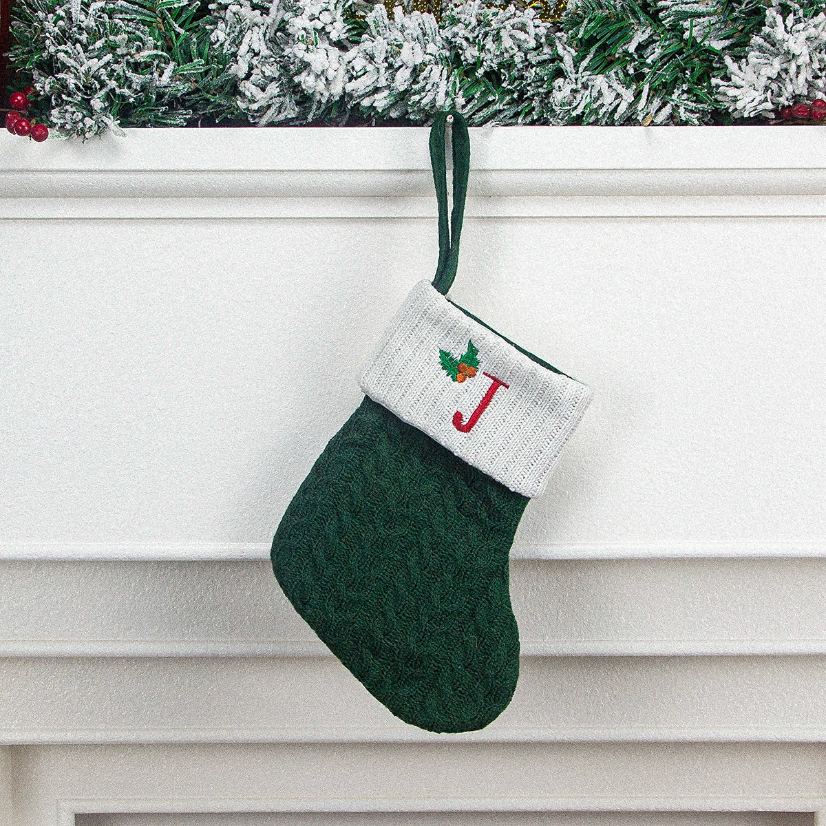 Christmas stocking festival decorations, green 26-letter Christmas tree pendant gift bag socks hotel party supplies hanger