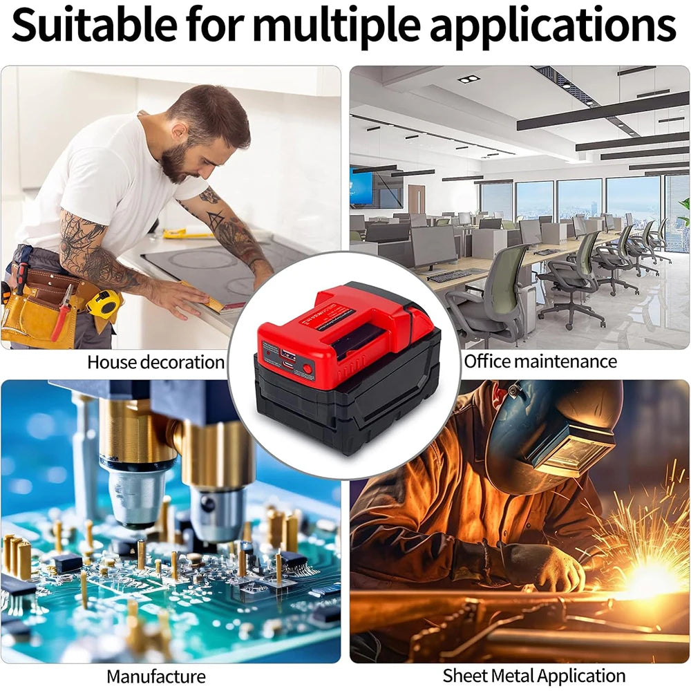 USB Charger Adapter for Milwaukee 18V Lithitum Battery Portable Type-C