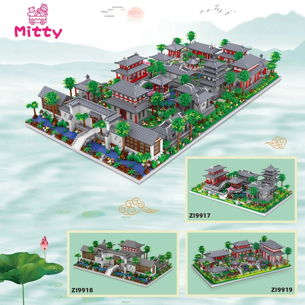 Lezi Architecture Ancient Pavilion Temple Tower Lake Garden Gate LED Light Model Mini Diamond Blocks Bricks Building Toy No Box
