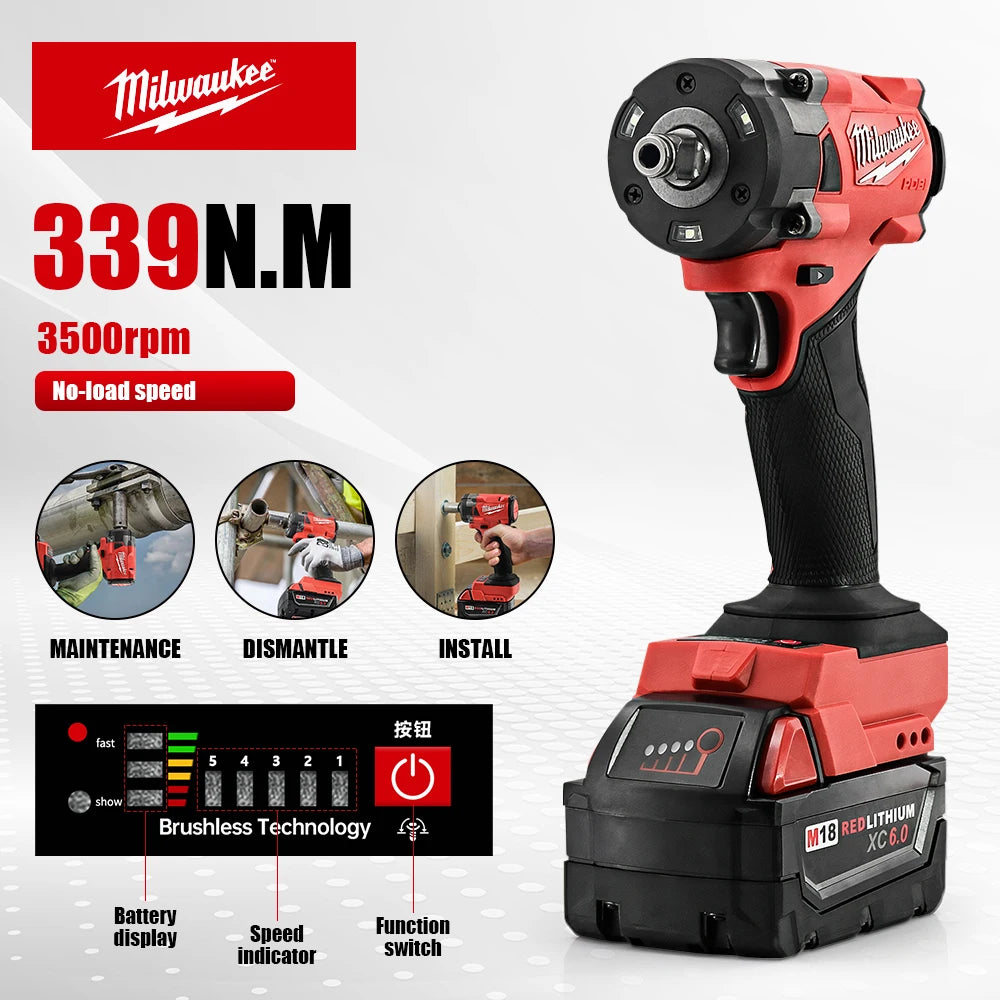 Milwaukee 400N Brushless Cordless 1/2 Electric Wrench Car Truck Repair
