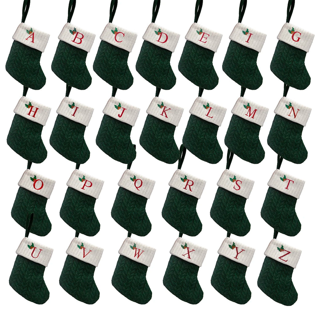 Christmas stocking festival decorations, green 26-letter Christmas tree pendant gift bag socks hotel party supplies hanger