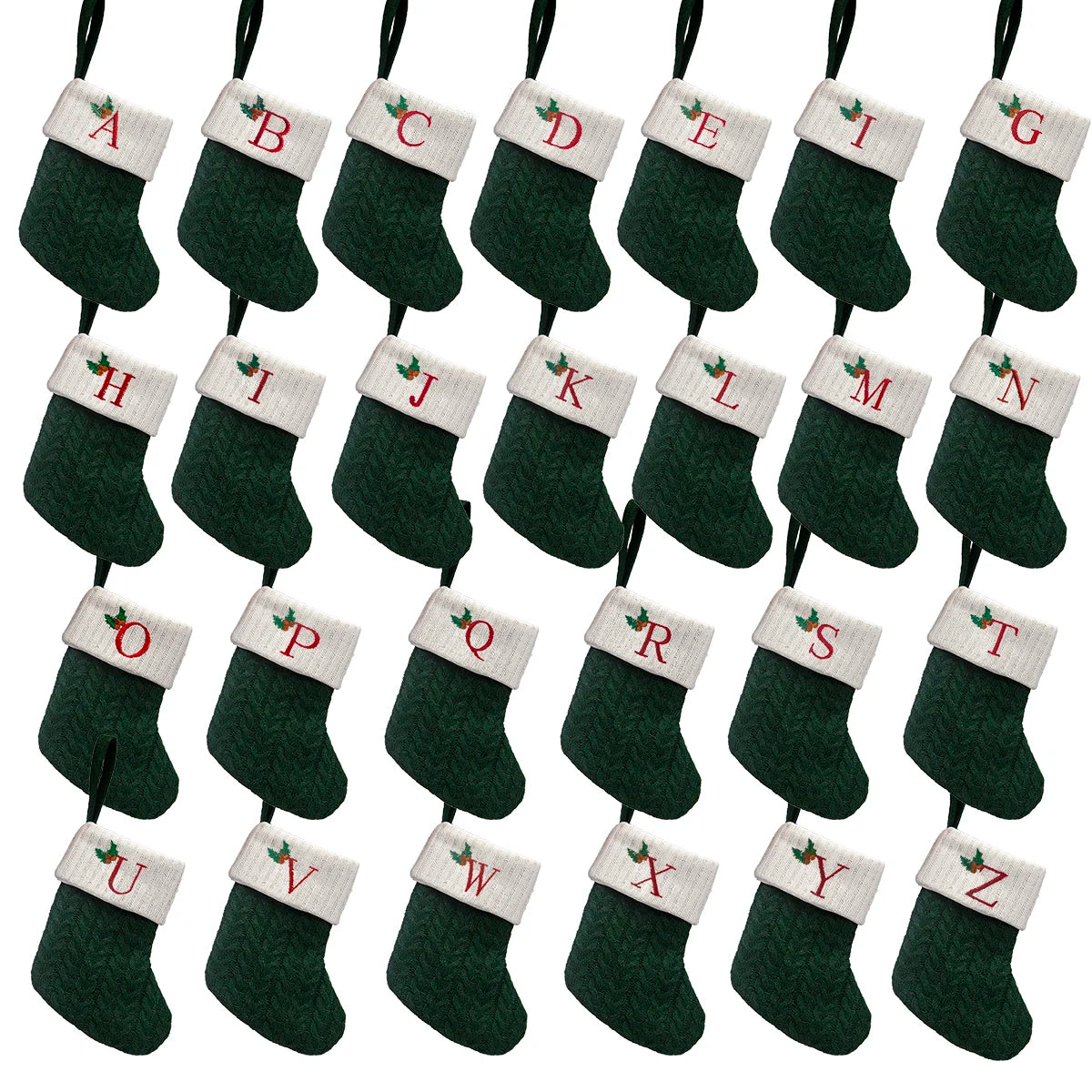 Christmas stocking festival decorations, green 26-letter Christmas tree pendant gift bag socks hotel party supplies hanger
