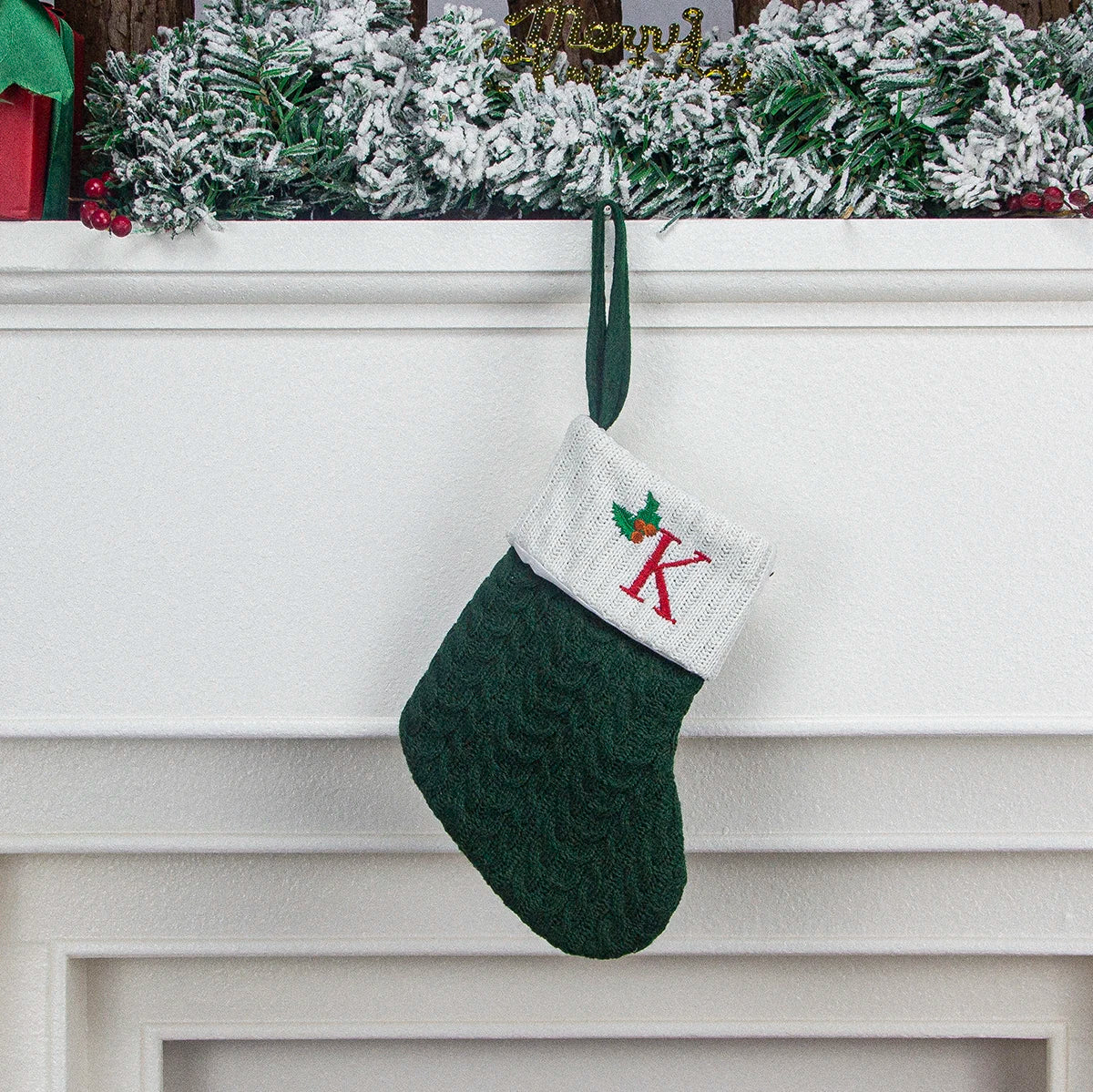 Christmas stocking festival decorations, green 26-letter Christmas tree pendant gift bag socks hotel party supplies hanger