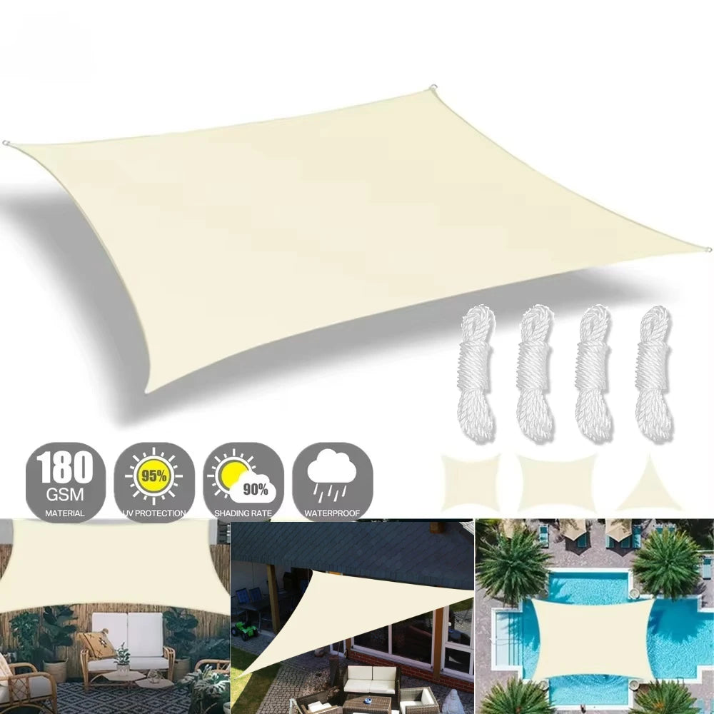 Beige Sun Shade Sail Rectangle Square Triangle Canopy Awning Cloth UV