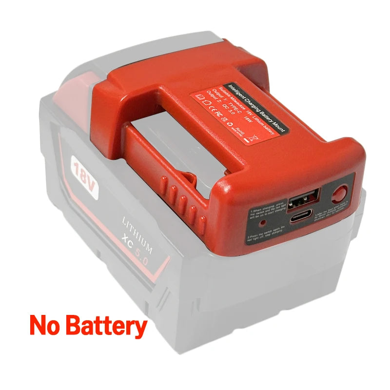 USB Charger Adapter for Milwaukee 18V Lithitum Battery Portable Type-C