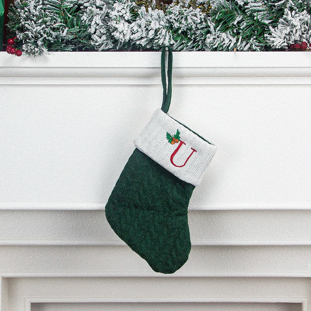 Christmas stocking festival decorations, green 26-letter Christmas tree pendant gift bag socks hotel party supplies hanger