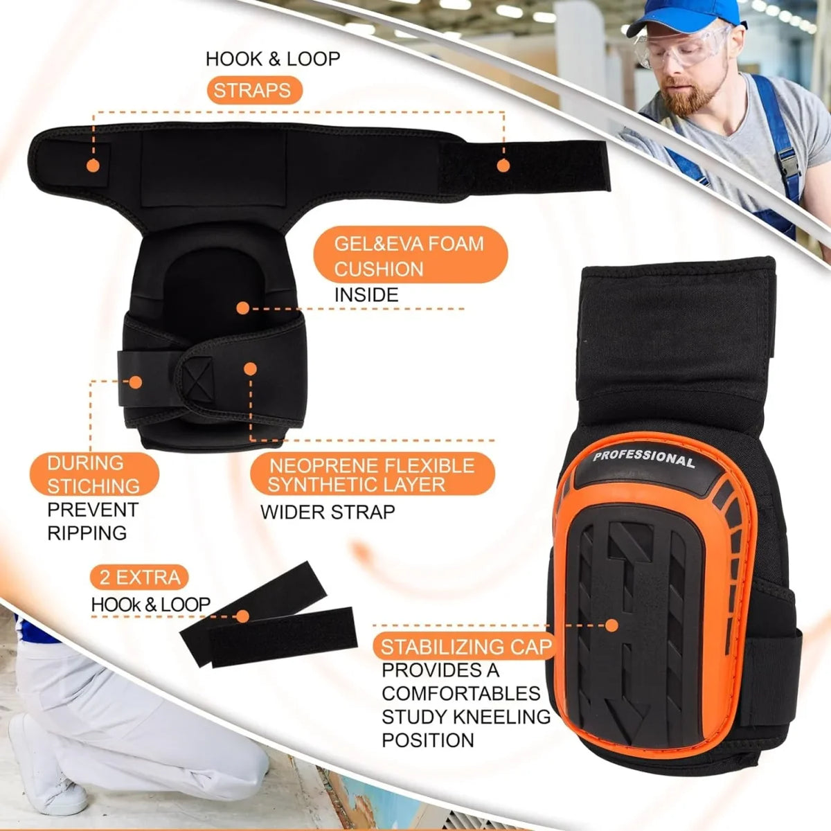 Knee Pads for Work-Heavy Duty Support Kneepads with Gel Cushion and