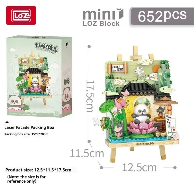 LOZ Four Seasons Scene Panda Stereo Model Assembled Ornaments Building Block Toys Children's Day Toy Gift
