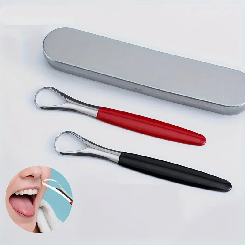 A Stainless Steel Tongue Scraper Designed to Bad Breath, This Reusable Oral Hygiene Tool Serves As a Tongue Cleaning Beauty