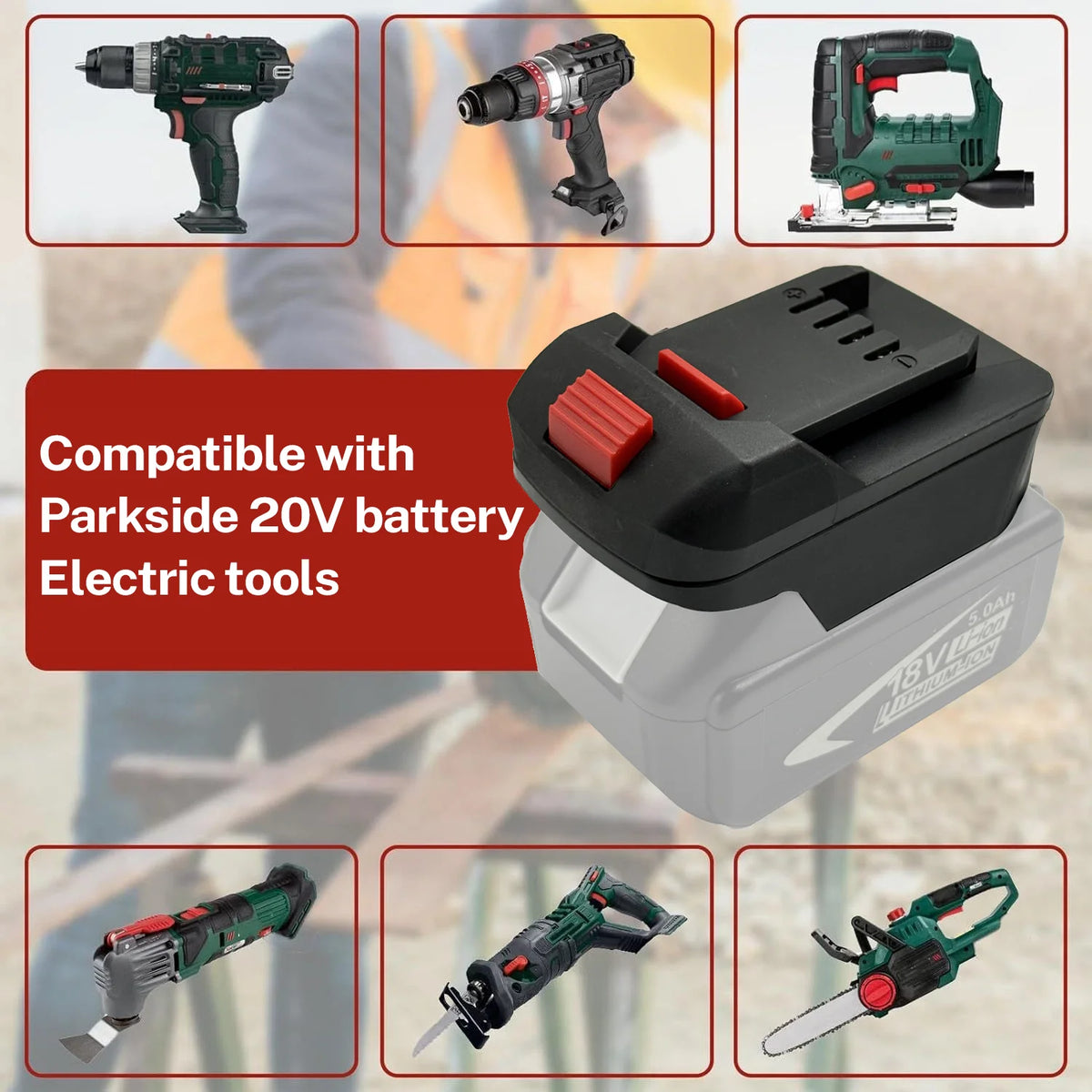 Adapter for Makita/Bosch/Milwaukee/Dewalt 18V Li-ion battery converts