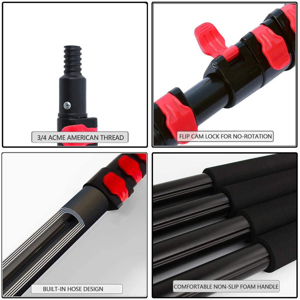 20/24ft Water Fed Pole Brush with Squeegee Kit Telescopic High Reach