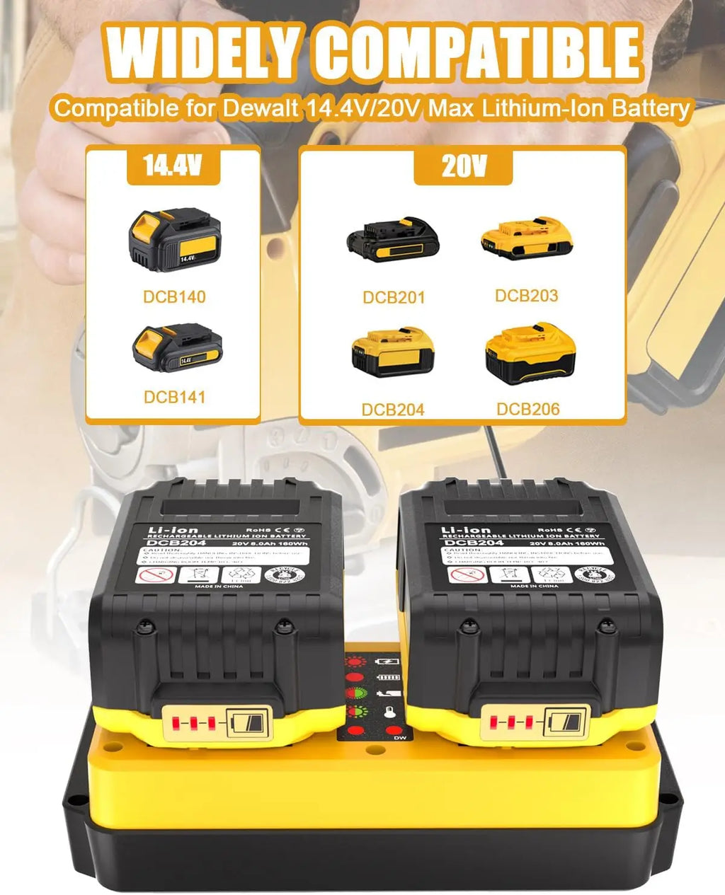 Portable Dual Ports Charger For Dewalt 14.4V-18V Lithium Battery