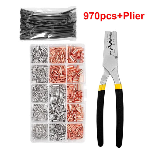 970pcs Copper Connecting Pipe Wire Joint Small Copper Tube Terminal