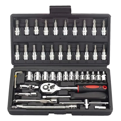 46pcs Car/Bicycle Repair Tool Kit - Ratchet Torque Wrench, Spanner,