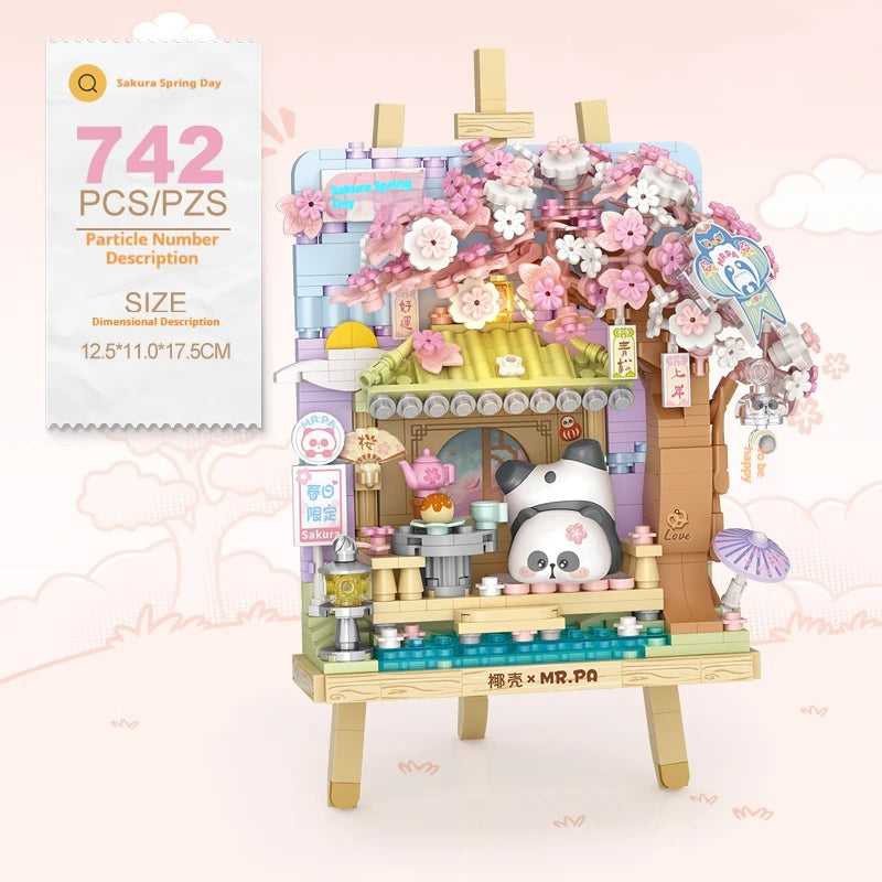LOZ Four Seasons Scene Panda Stereo Model Assembled Ornaments Building Block Toys Children's Day Toy Gift