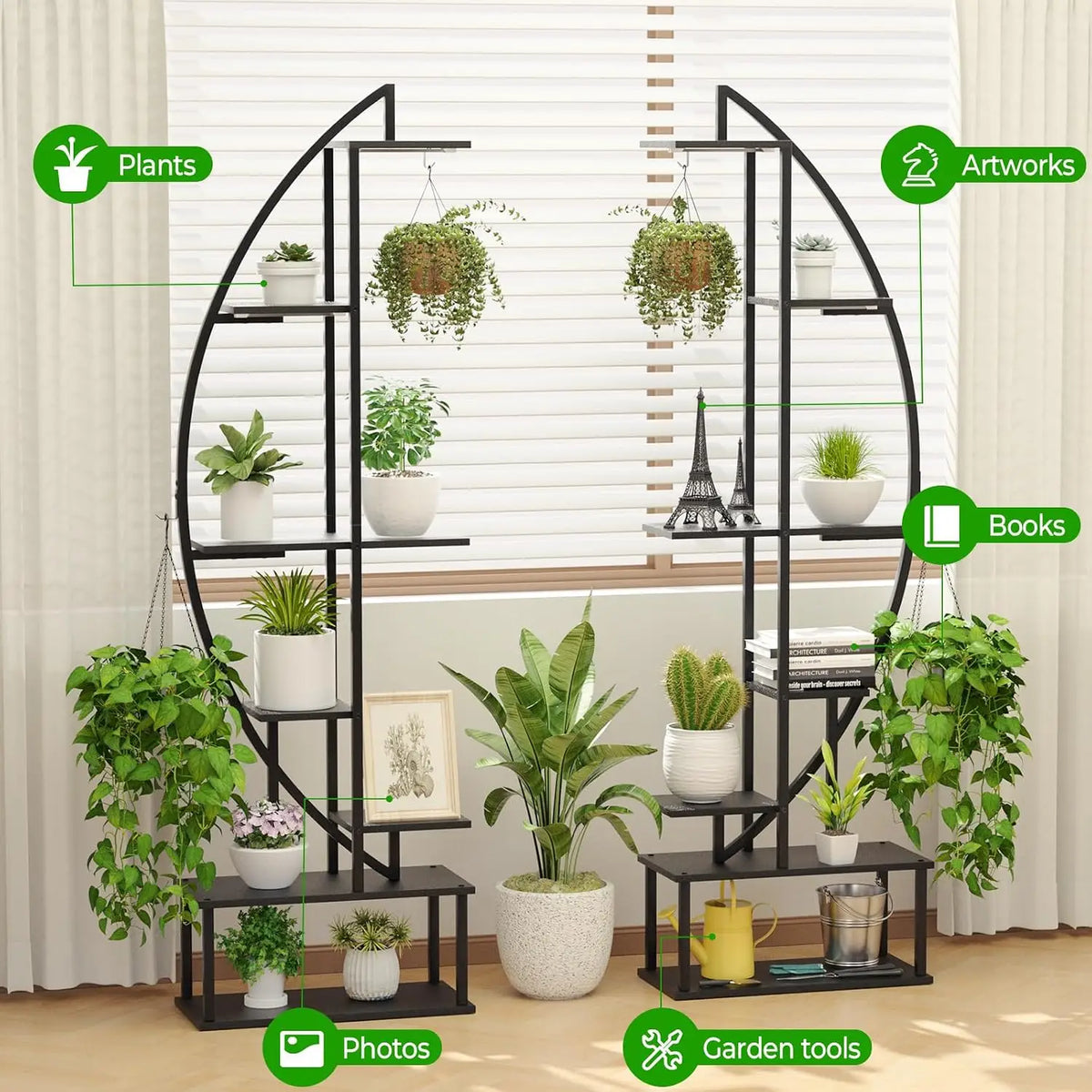 Plant Stand Shelf Indoor with 6 Grow Light, 7 Tiered 65" Tall Black