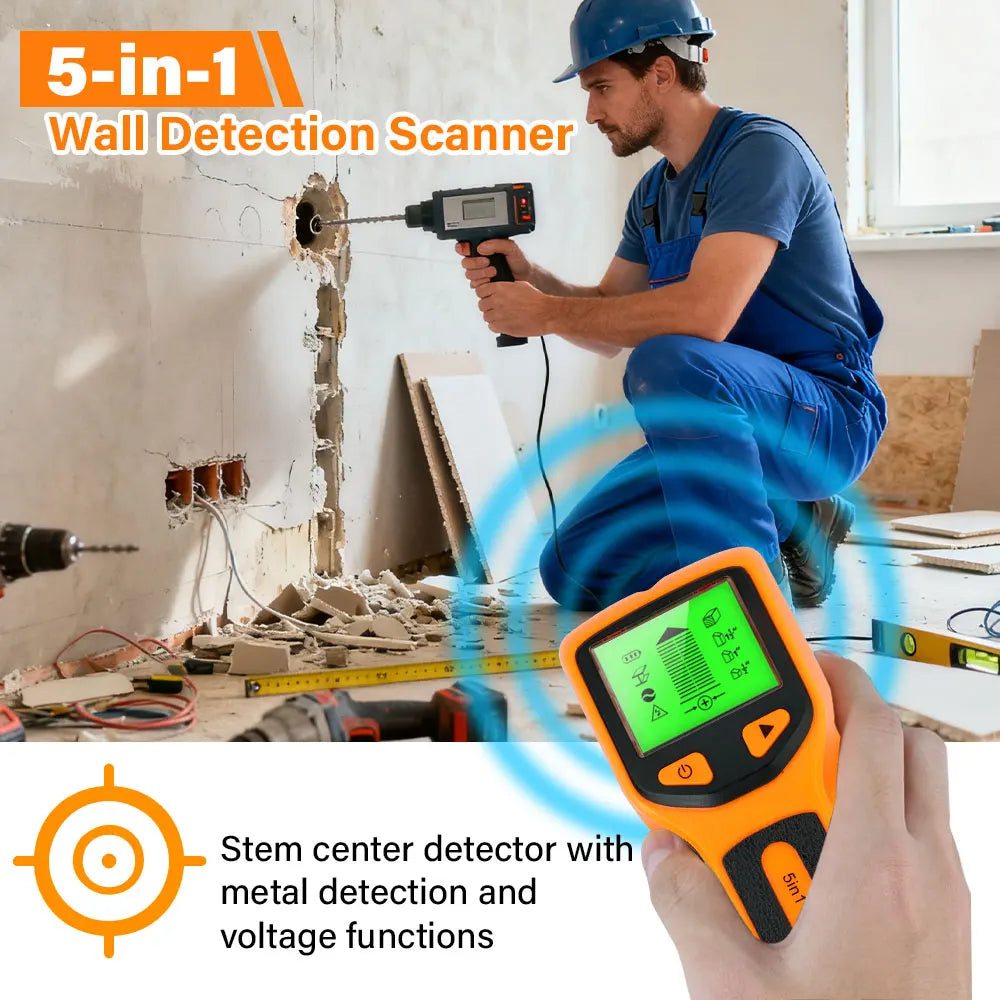 Handheld 5 in 1 Digital Wall Stud Detector Wood Scanner Metal Finder