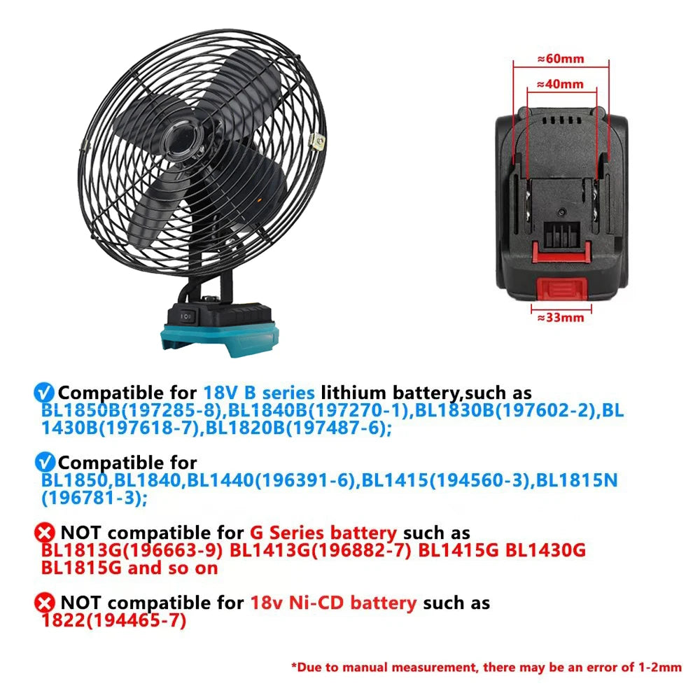 6/8In Camping Fan Outdoor Fishing Wireless Desktop Portable Metal Fan