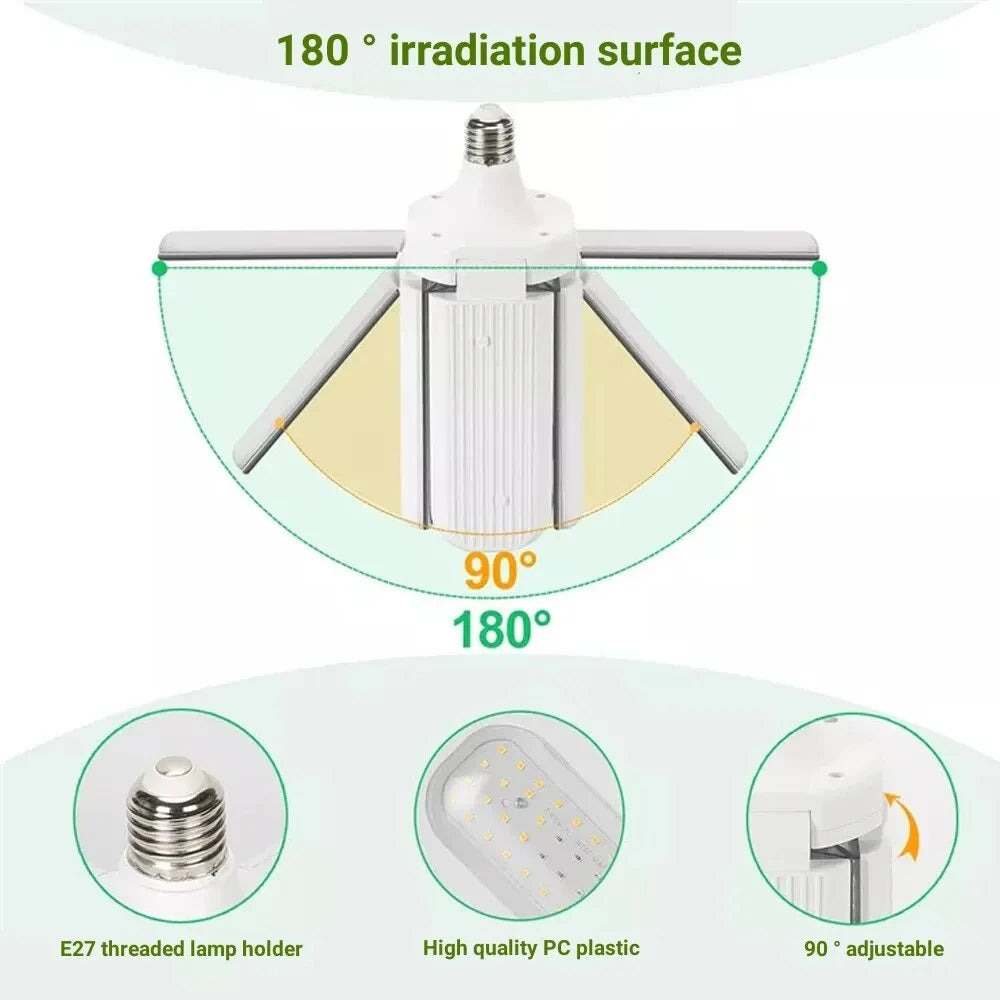 48W Fan Leaf Foldable LED Grow Light Full Spectrum E27 Plant Growing