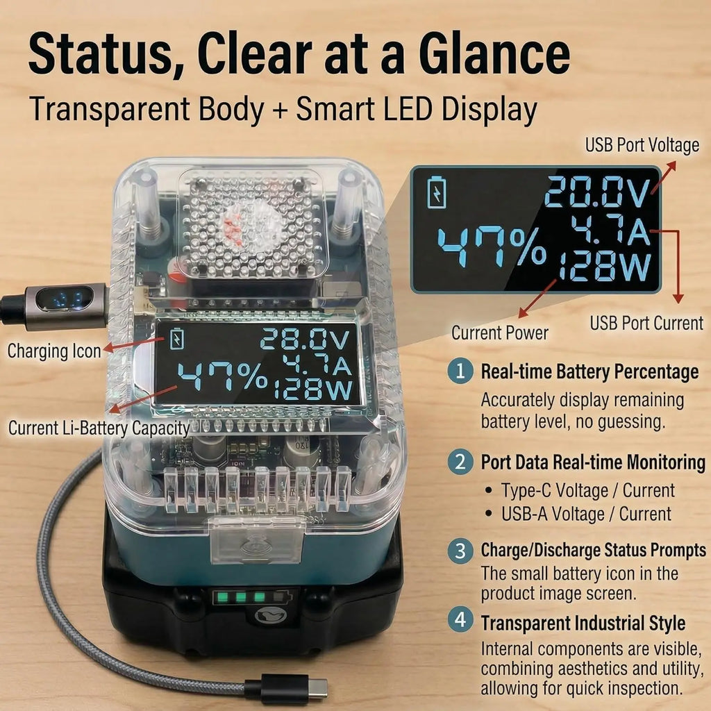 Portable Digital Display Adapter Converter for Makita/DeWalt/
