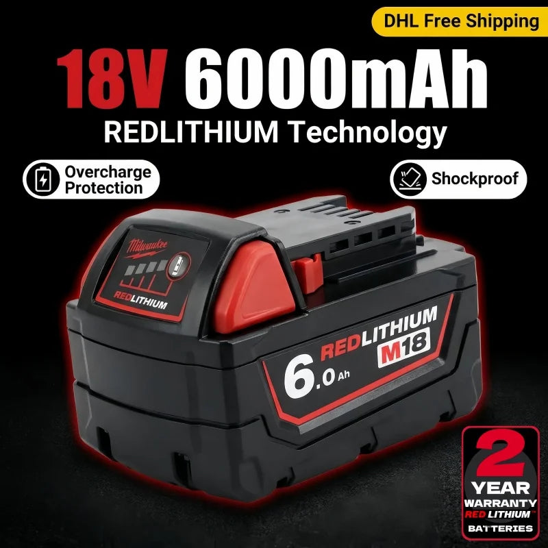 100% New Milwaukee M18 6.0Ah High Output Battery 18V Lithium-ion