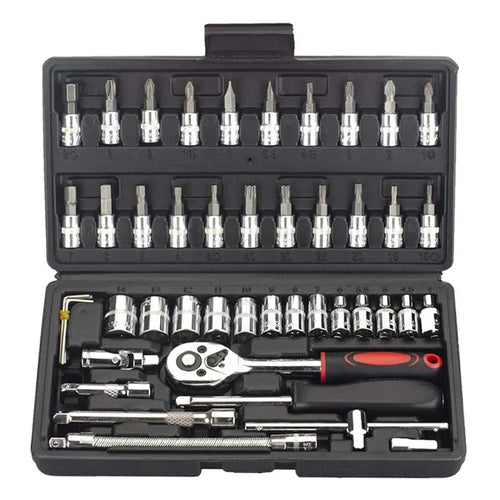 46pcs Car/Bicycle Repair Tool Kit - Ratchet Torque Wrench, Spanner,