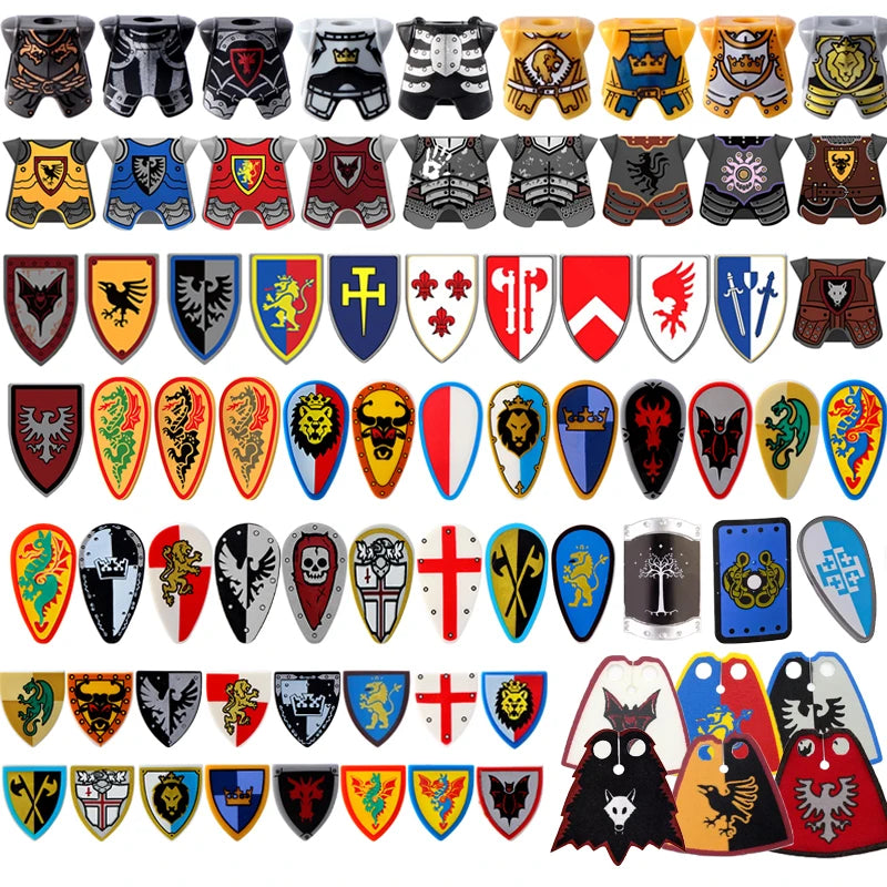 Medieval Weapons Accessories Building Blocks Solider Castle Knight Legion Red Lion Black Eagle Armor Cloak Shield Dragon Bricks