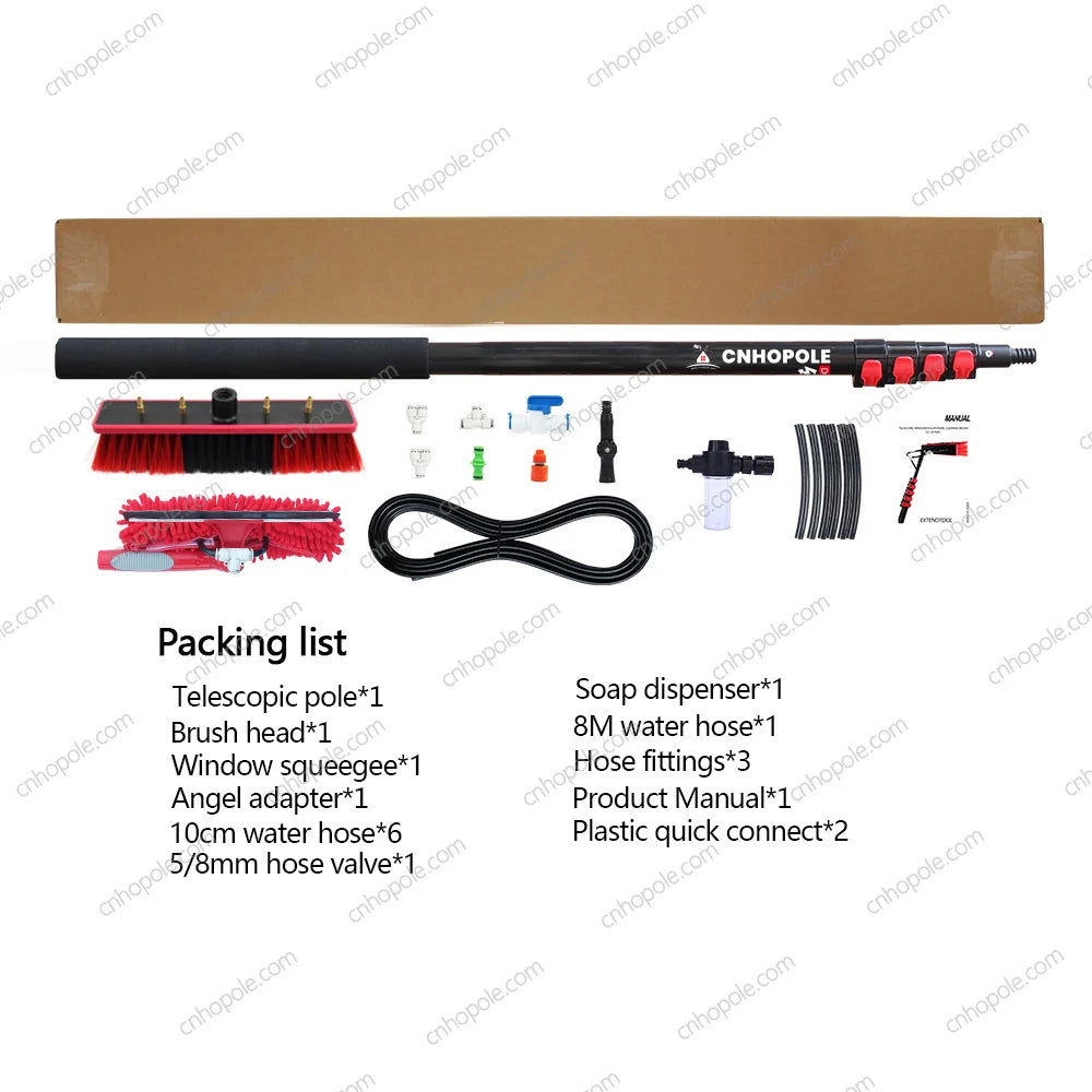 20/24ft Water Fed Pole Brush with Squeegee Kit Telescopic High Reach