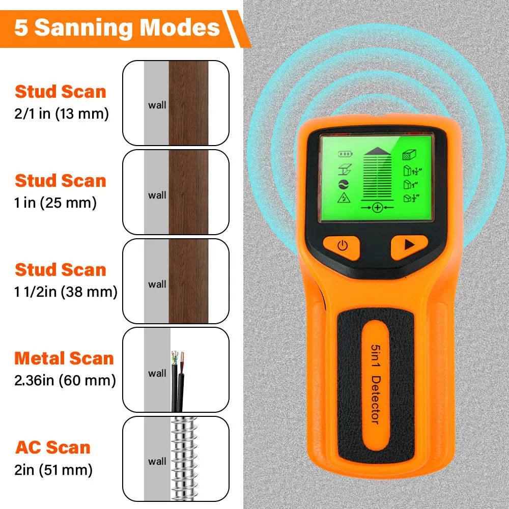 Handheld 5 in 1 Digital Wall Stud Detector Wood Scanner Metal Finder