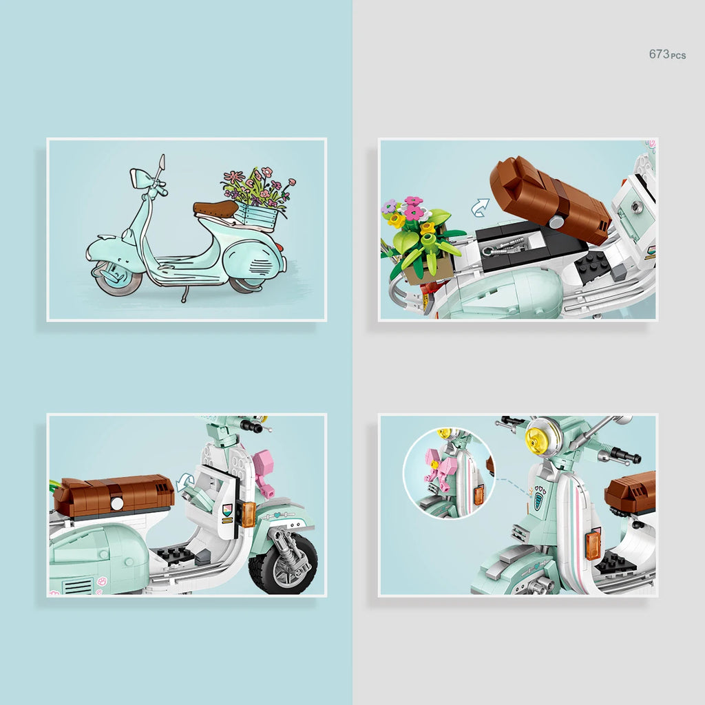 LOZ-1117 Little Sheep motorcycle takeout electric car mini model creative decoration for boys and girls building blocks toy gift