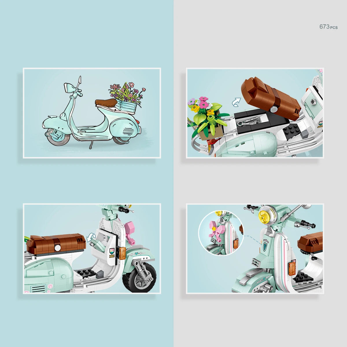 LOZ-1117 Little Sheep motorcycle takeout electric car mini model creative decoration for boys and girls building blocks toy gift