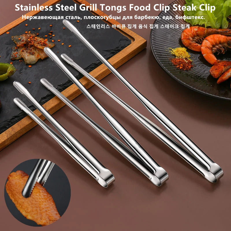 Stainless Steel Grill Tongs Food Clip BBQ Steak Clip Bread Tong