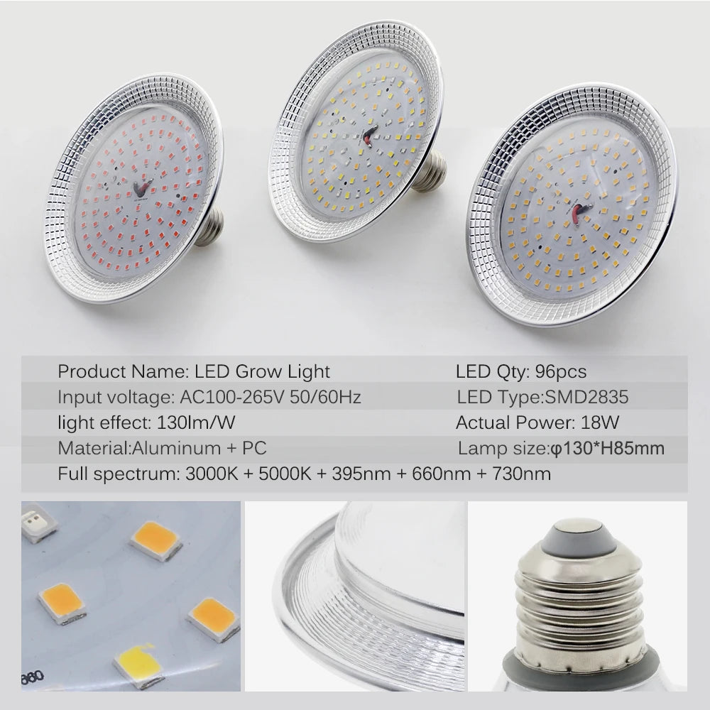 E27 18W Full Spectrum LED Grow Light Sunlike Phytolamp Bulb for Plants