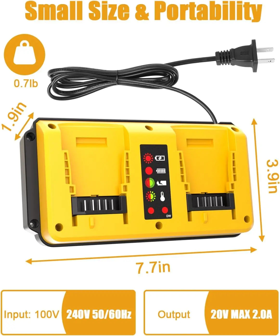 Portable Dual Ports Charger For Dewalt 14.4V-18V Lithium Battery