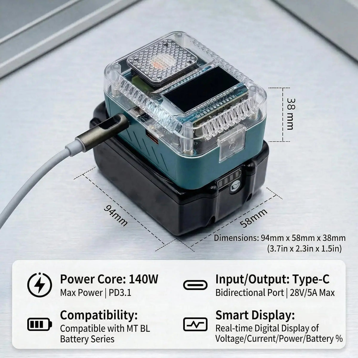 Portable Digital Display Adapter Converter for Makita/DeWalt/
