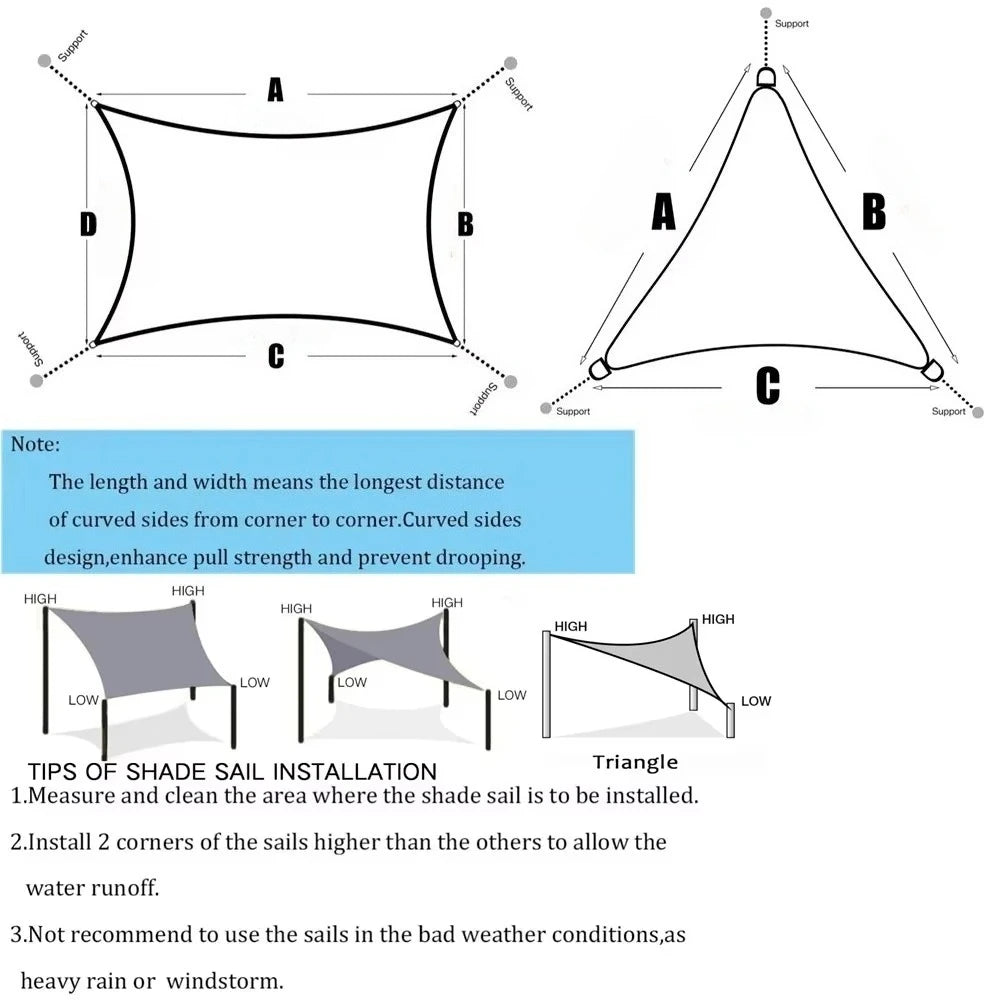 Beige Sun Shade Sail Rectangle Square Triangle Canopy Awning Cloth UV