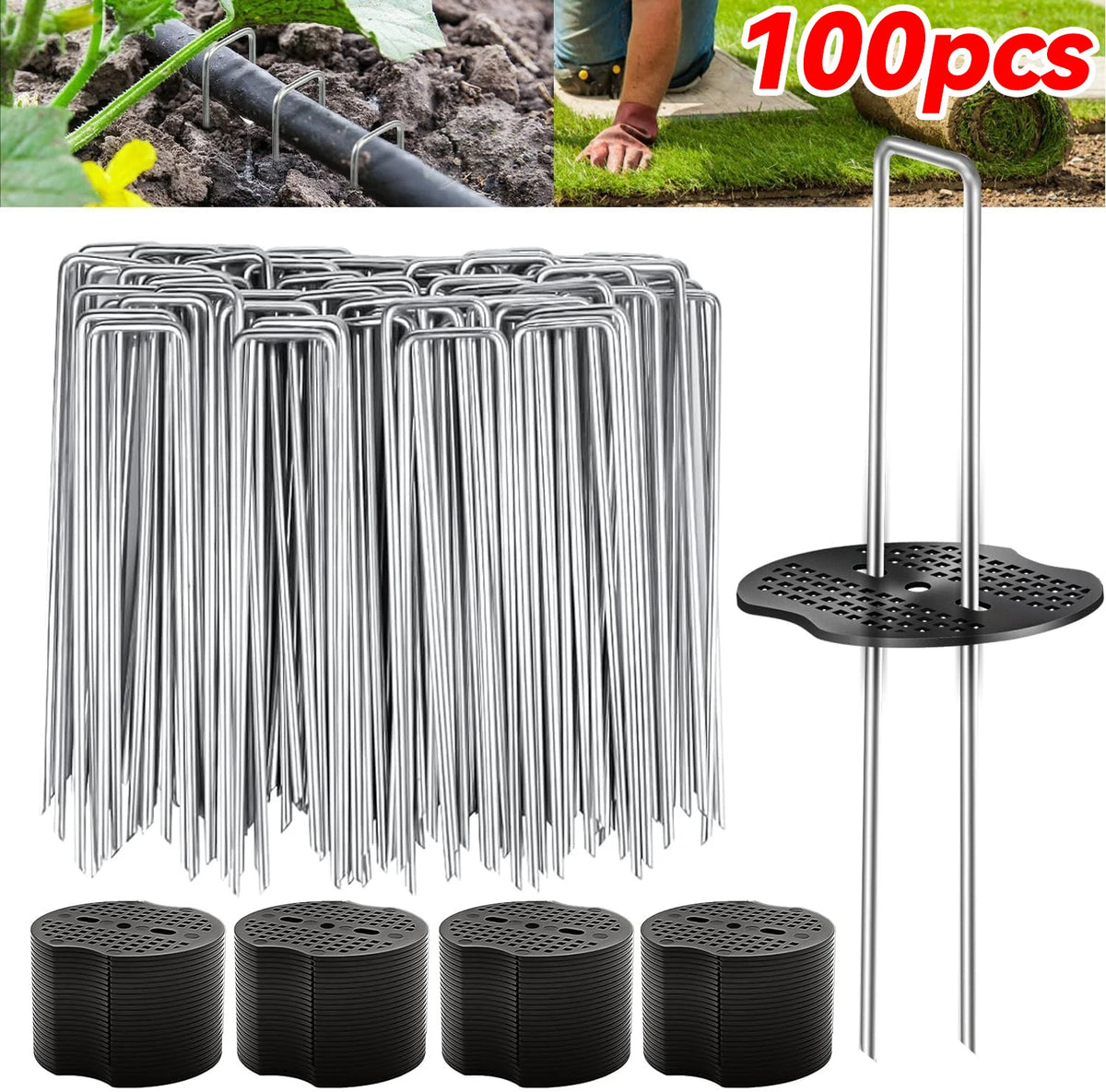 100-400Pcs U-Shaped Garden Ground Pegs with Buffer Washers, Stakes for