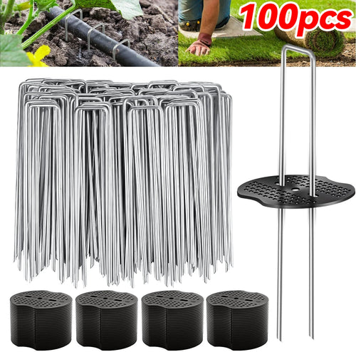 100-400Pcs U-Shaped Garden Ground Pegs with Buffer Washers, Stakes for