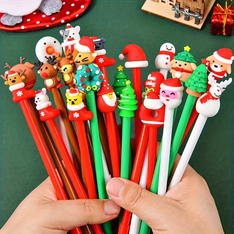 12 Christmas-Themed Neutral Pens, Office And Study Stationery, Good Gifts for Students, Diverse Styles, Holiday DIY Decorations