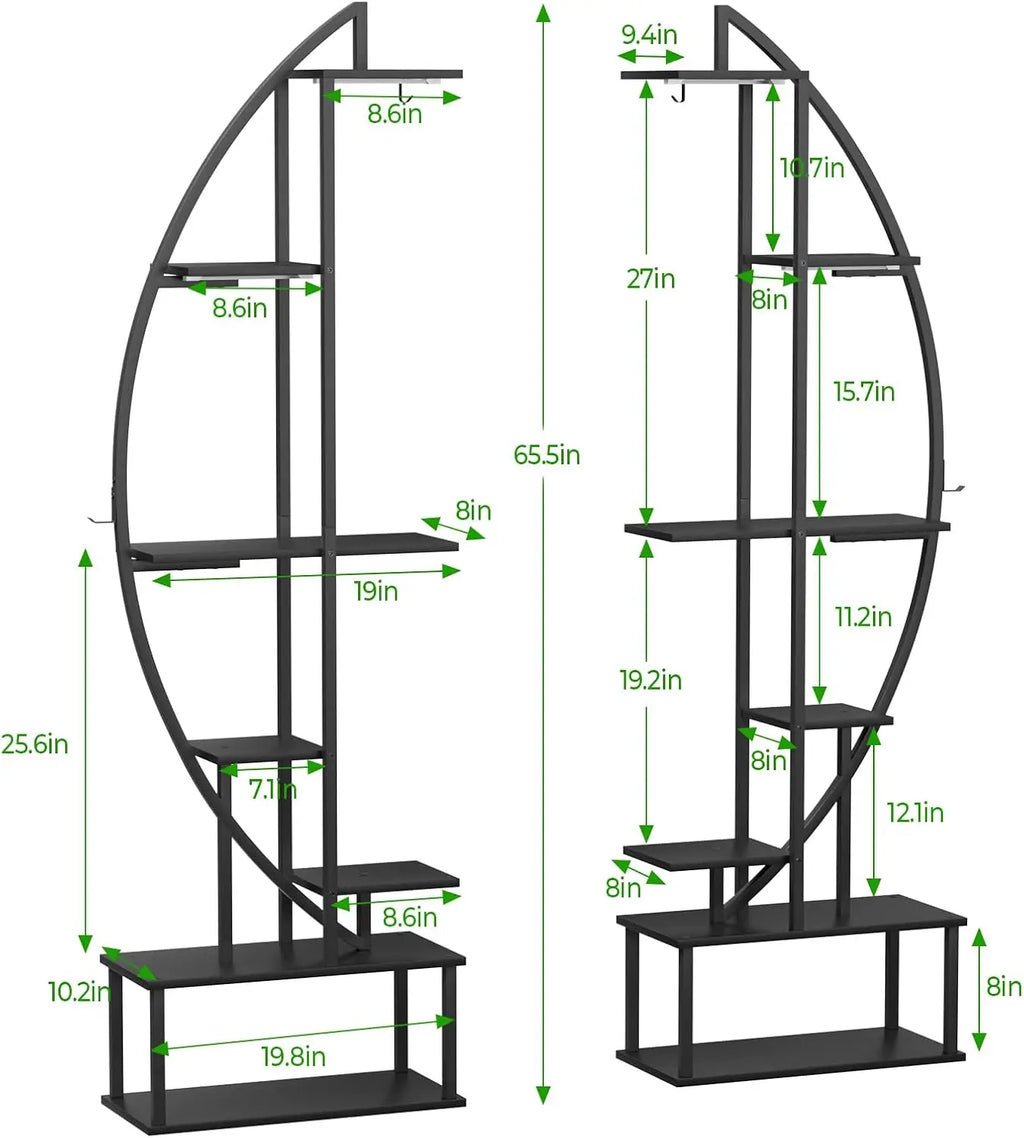 Plant Stand Shelf Indoor with 6 Grow Light, 7 Tiered 65" Tall Black