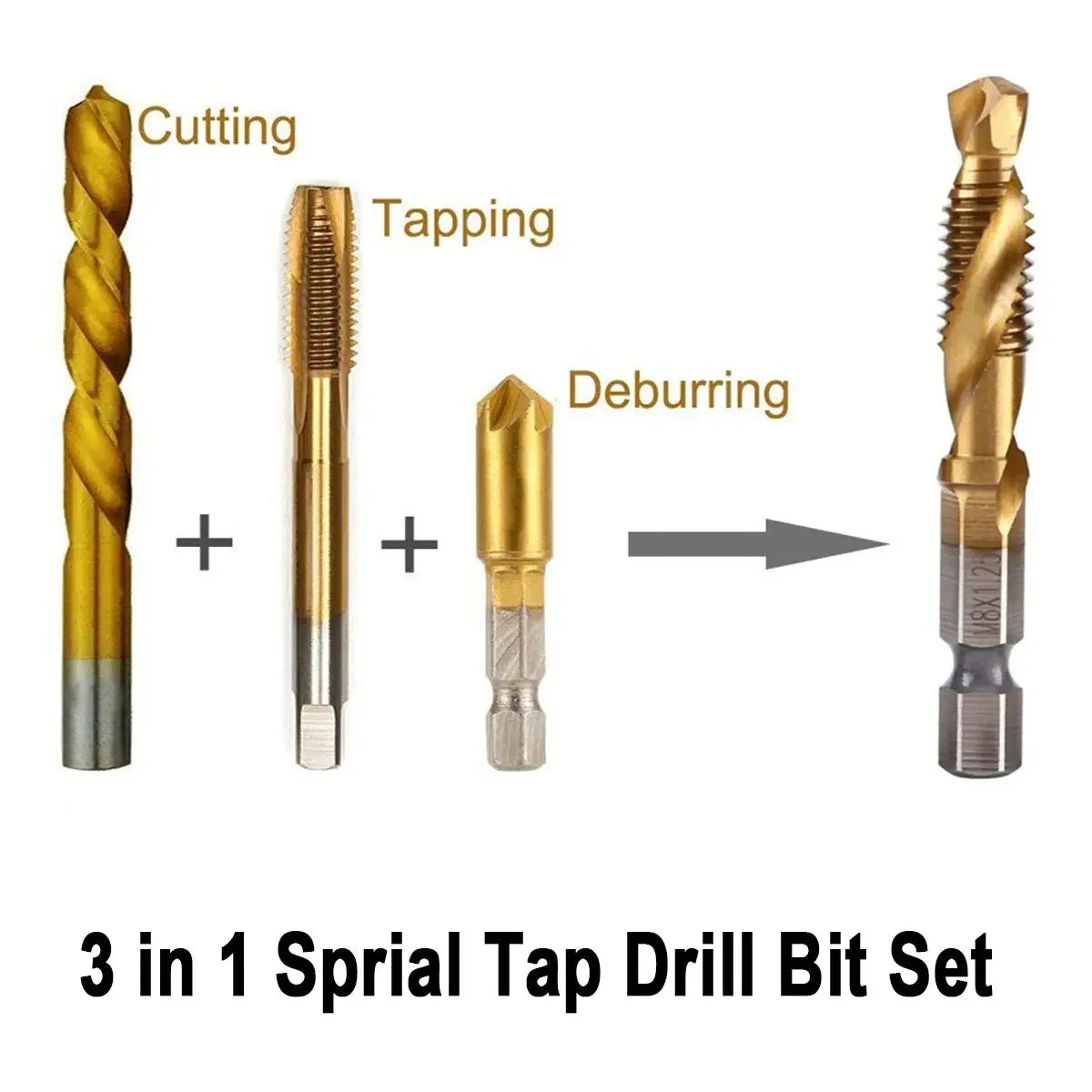 Hex Shank Titanium Plated HSS Screw Thread Metric Tap Drill Bits Screw